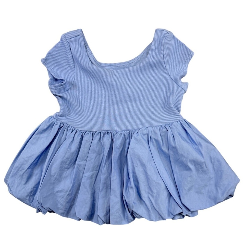 Owillo Kids Blue Ribbed Bodice Bubble Hem Dress Short Sleeve XS